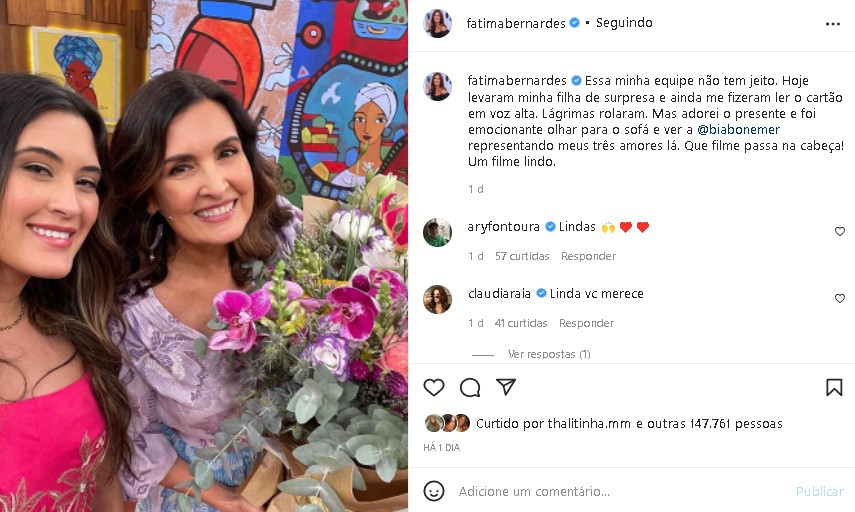Fátima Bernardes posou ao lado da filha, Bia Bonemer (Foto: Reprodução/ Instagram)