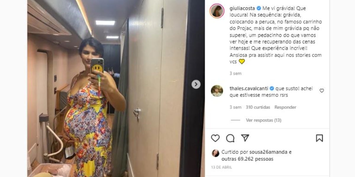 Giulia Costa nas gravações de "Quanto Mais Vida, Melhor!" (Foto: Reprodução/Instagram)