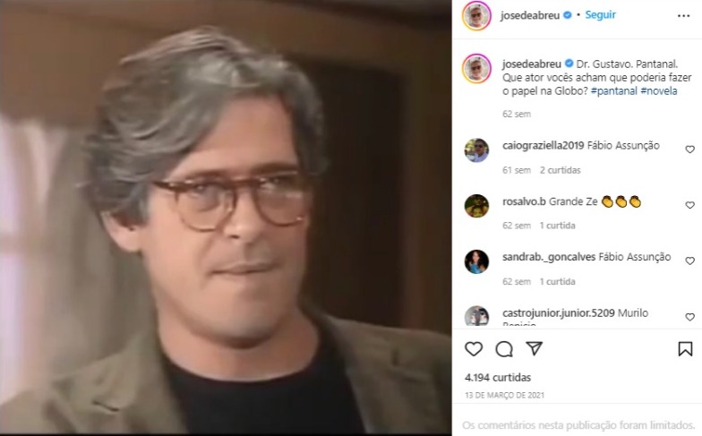 José de Abreu na primeira versão de Pantanal (Foto: Reprodução/Instagram)