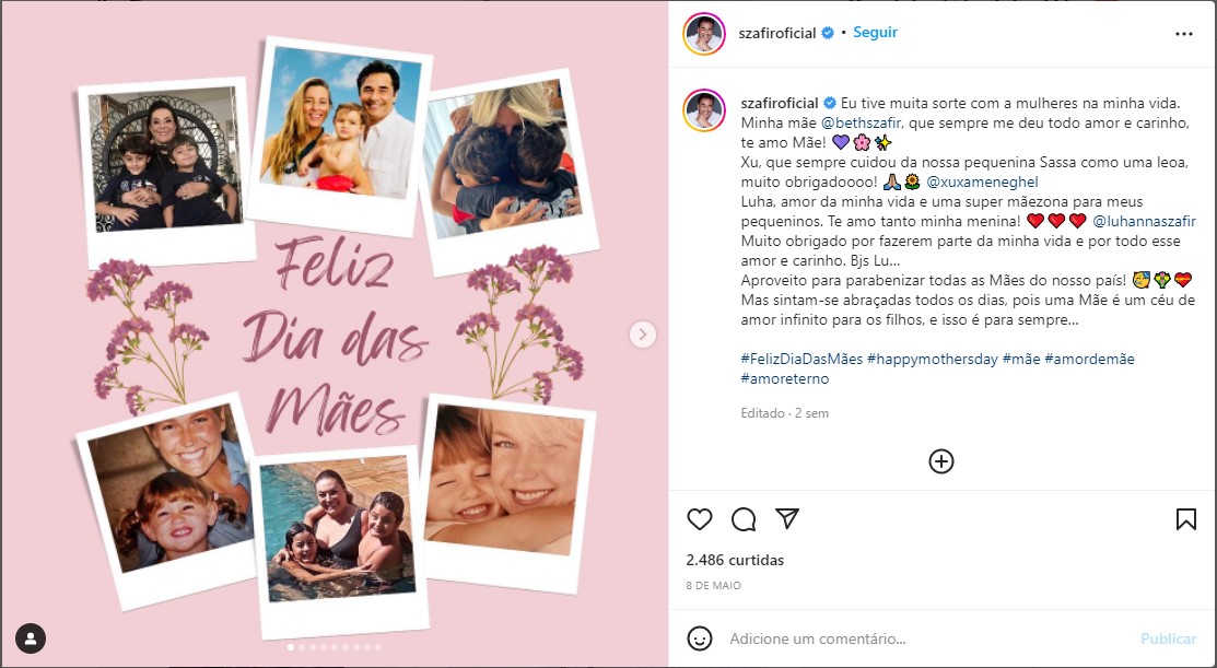 Luciano Szafir faz textão para as mulheres da sua vida e expõe Xuxa - Foto: Reprodução