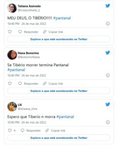 Público de Pantanal se comoveu com facada de Tibério (Guito) (Foto: Reprodução / Twitter)