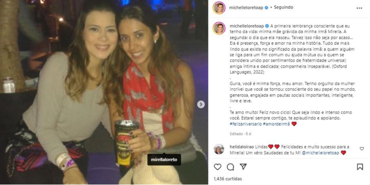 Michelle Loreto e a irmã. Mirella Loreto (Foto: Reprodução/Instagram)