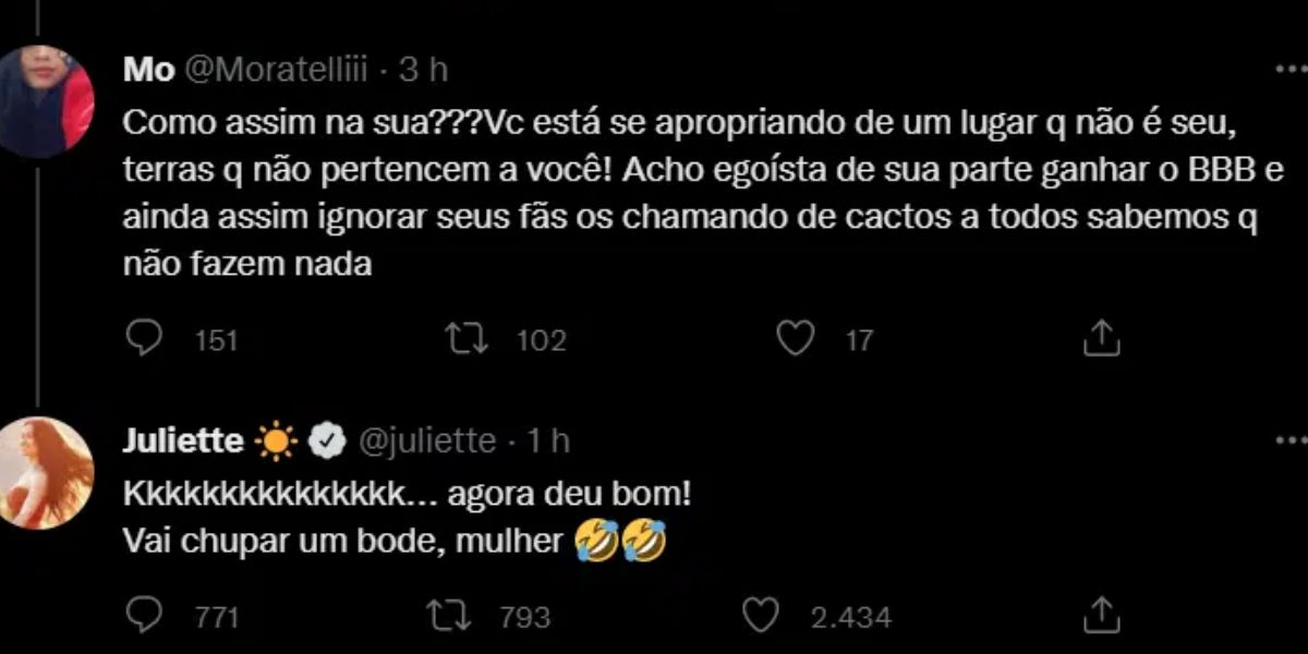 Juliette rebate internauta após acusação inusitada - Reprodução Twitter