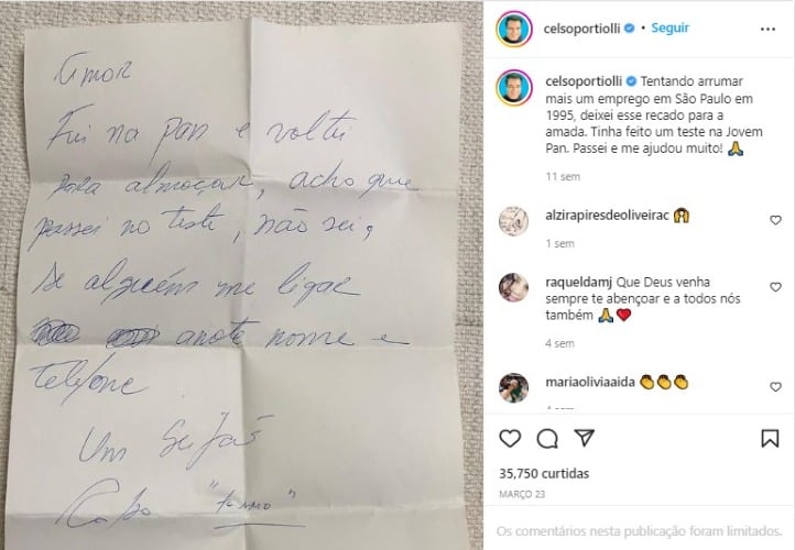 Post de Celso Portiolli (Foto: Reprodução/Instagram)