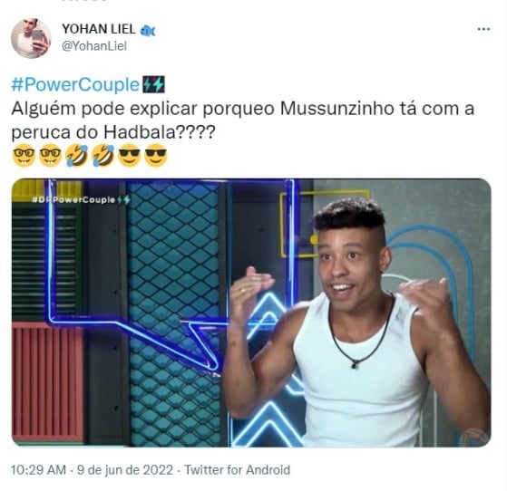 Power Couple Brasil 6: Mussunzinho com a peruca de Hadson Nery (Foto: Reprodução/Twitter)