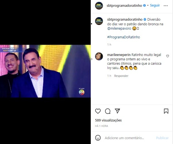 Rationho brinca com Milene Pavorô ao vivo (Foto: Reprodução/Instagram) Rationho brinca com Milene Pavorô ao vivo (Foto: Reprodução/Instagram)