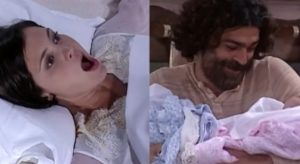 Catarina (Adriana Esteves) e Petruchio (Eduardo Moscovis) serão pais de gêmeos em O Cravo e a Rosa (Foto: Reprodução / Globo)