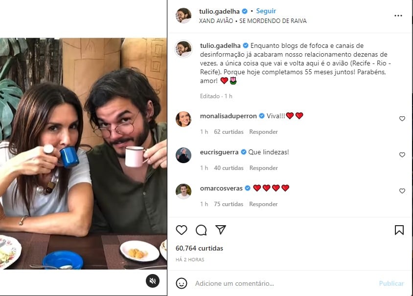 Túlio se declara a Fátima em textão - Foto: Reprodução