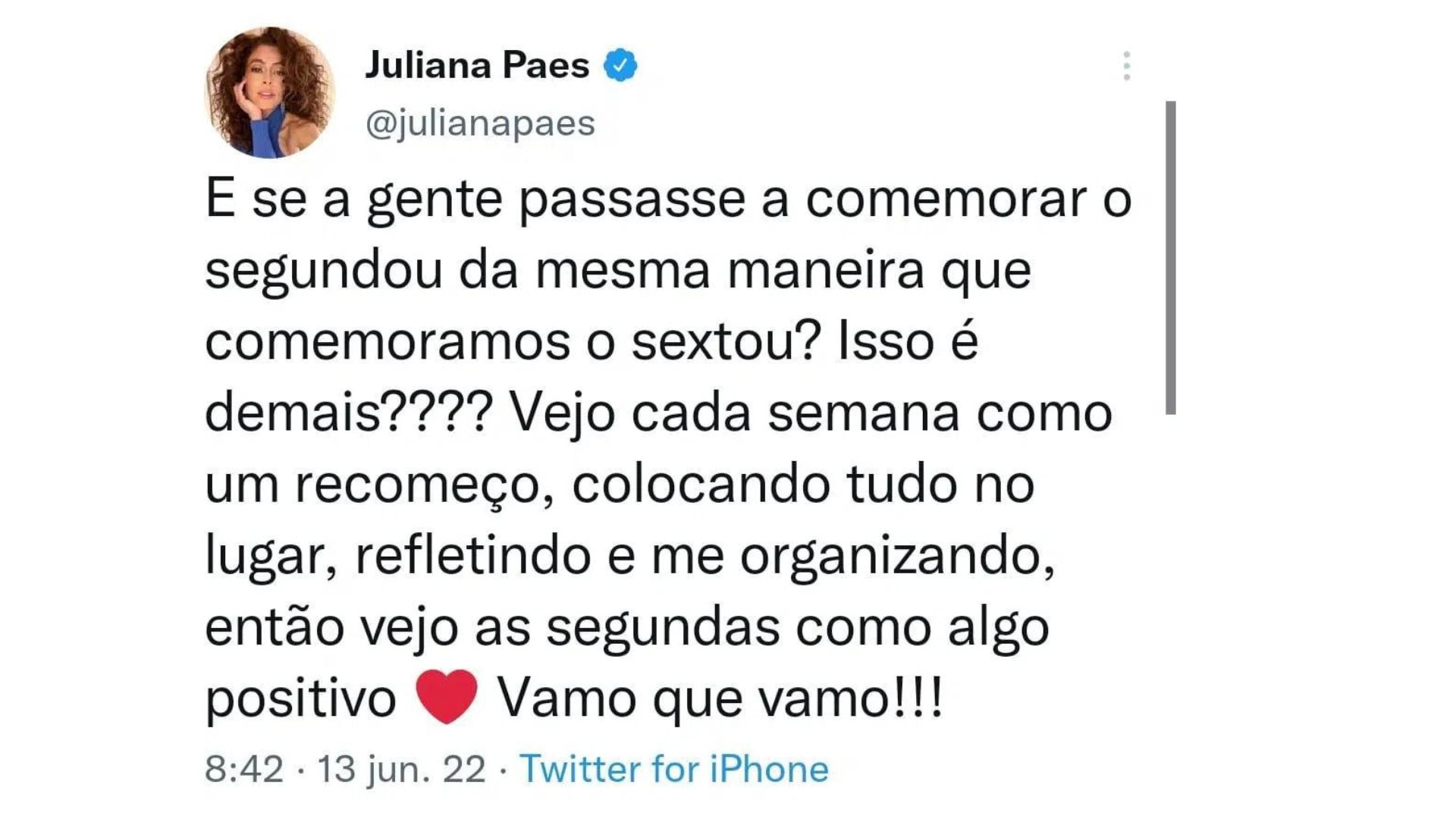 Post polêmico de Juliana Paes nas redes sociais (Foto: Reprodução/Twitter)