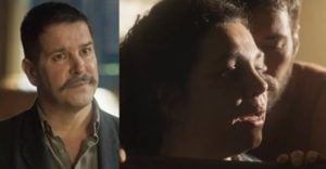 Tenório (Murilo Benício) quase flagrará Maria Bruaca (Isabel Teixeira) na cama com peão em Pantanal (Foto: Reprodução / Globo)