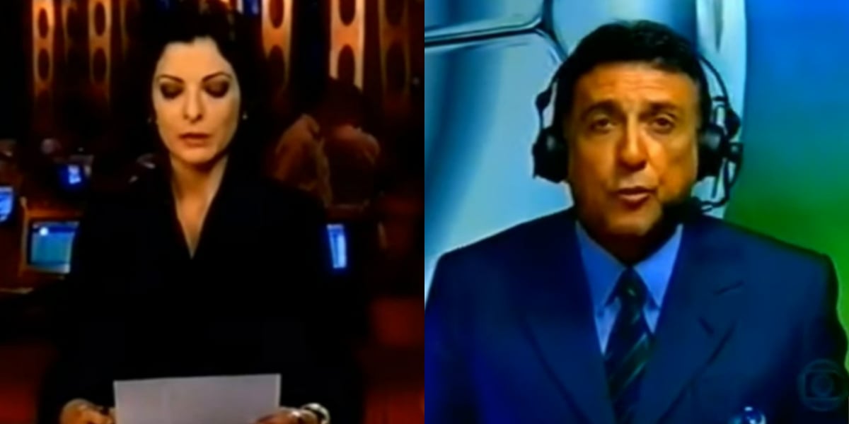 Ana Paula Padrão e Galvão Bueno na cobertura da morte de Roberto Marinho (Foto: Reprodução/TV Globo)