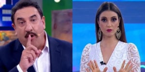 Ratinho citou a apresentadora Chris Flores durante o seu programa ao vivo (Imagem: Montagem/TV Foco)