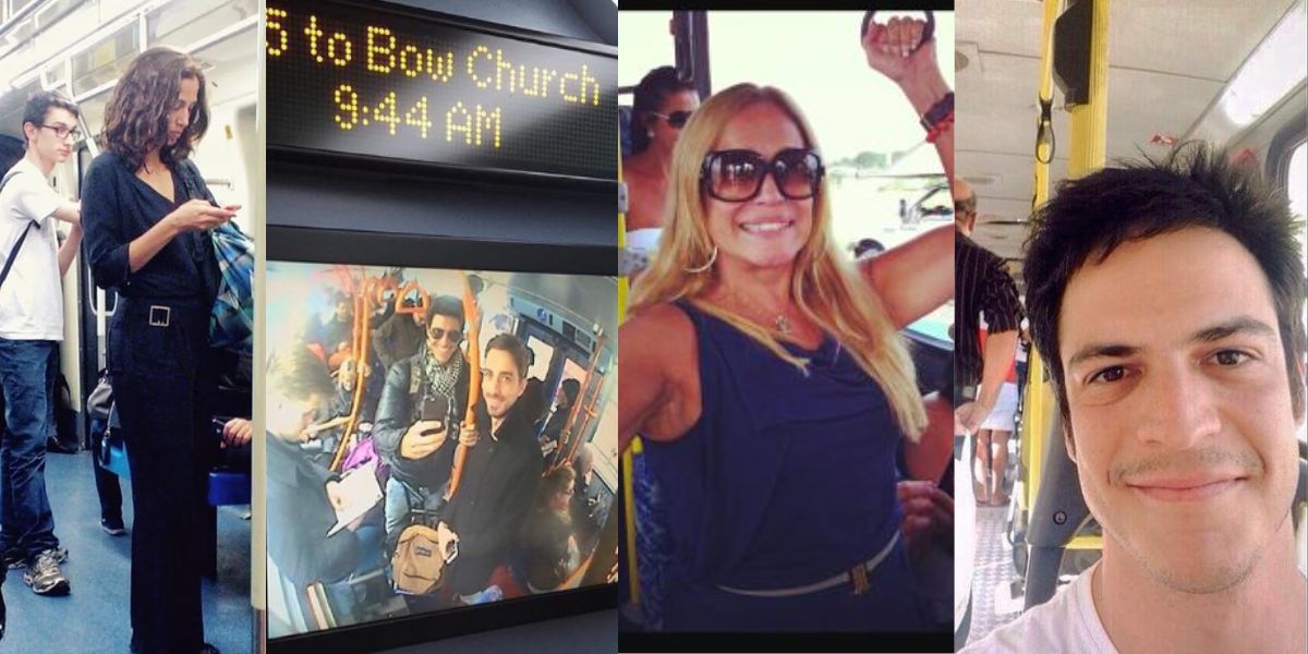 Camila Pitanda, Reynaldo Gianecchini, Susana Vieira e Mateus Solano no transporte público (Montagem TV Foco)