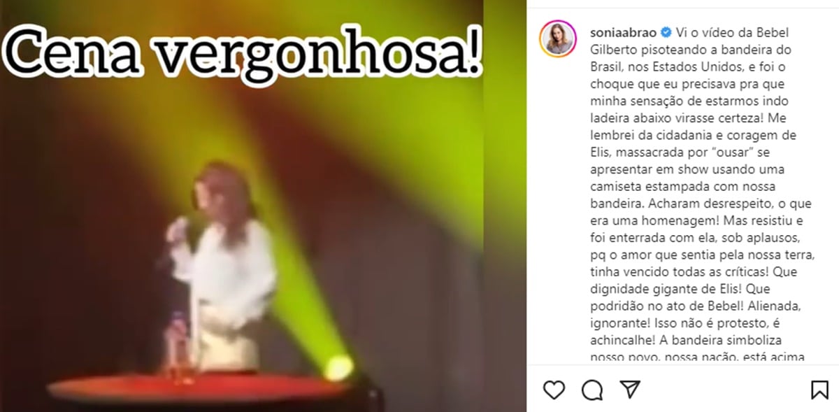 Sonia Abrão emite sua opinião sobre atitude desrespeitosa com a pátria de Bebel Gilberto