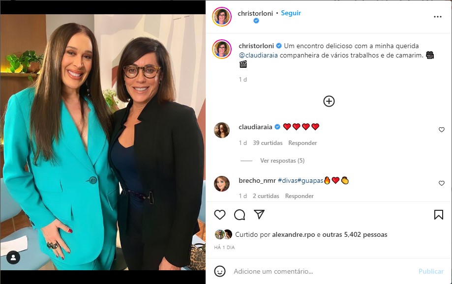 Christiane Torloni se declara a Claudia Raia - Foto: Reprodução