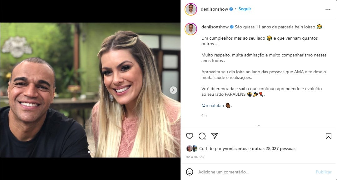 Denílson se declara a Renata Fan e apresentadora expõe relação - Foto: Reprodução