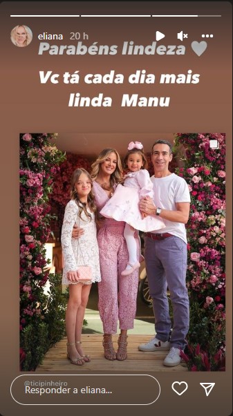 Eliana parabeniza filha de Ticiane Pinheiro e César Tralli - Foto: Reprodução Eliana parabeniza filha de Ticiane Pinheiro e César Tralli - Foto: Reprodução
