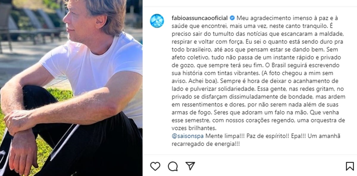 Fábio Assunção faz textão de despedida e forte desabafo 