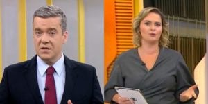 Roberto Kovalick e Ana, sua substituta no Hora 1 (Montagem: TV Foco)