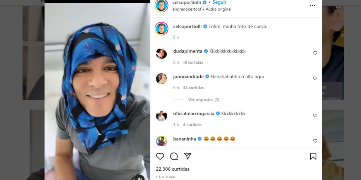 Celso Portiolli escandaliza com pedido de foto sem roupa e surge de cueca: "Só com a cabecinha pra fora"