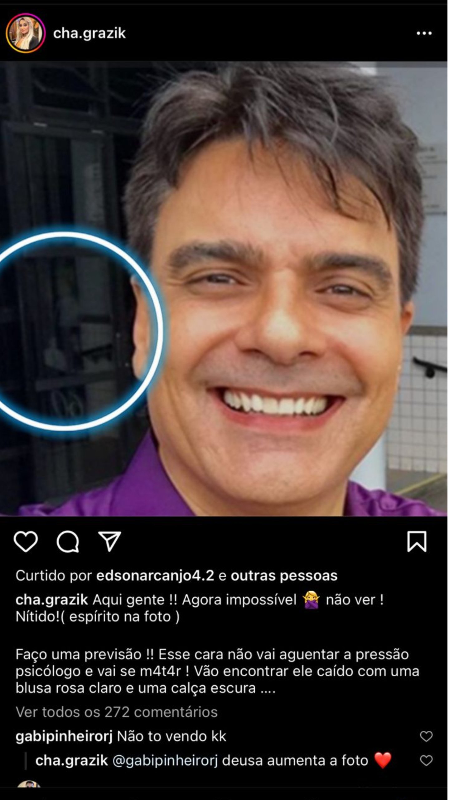 Publicação de Chaline (Imagem: Reprodução)