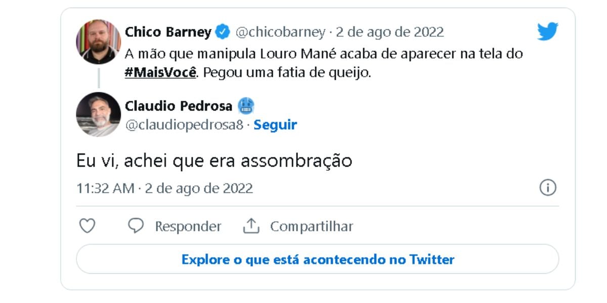 Inernautas comentam momento em que mão de Louro Mané aparece no Mais Você - Reprodução Globo