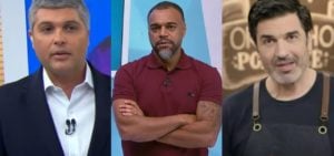 Joel Datena, Denilson e Edu Guedes foram chamados para a campanha da Band sobre o dia dos pais; nomes que ficaram de fora teriam gerado um mal estar na emissora- Foto: Montagem/TV Foco