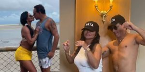 Gretchen e Esdras de Souza sensualizam em vídeo (Reprodução: Montagem TV Foco)