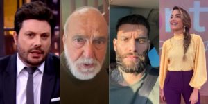 Danilo Gentili, Patrícia Poeta, Lucas Lucco e Lima Duarte (Reprodução: Montagem TV Foco)