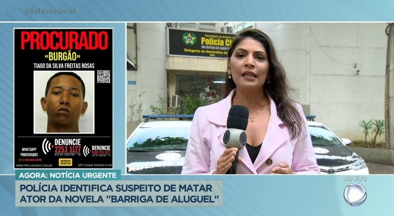 Record divulgou a imagem do suspeito da morte de Bruno Moreira durante o Balanço Geral- Foto: Reprodução