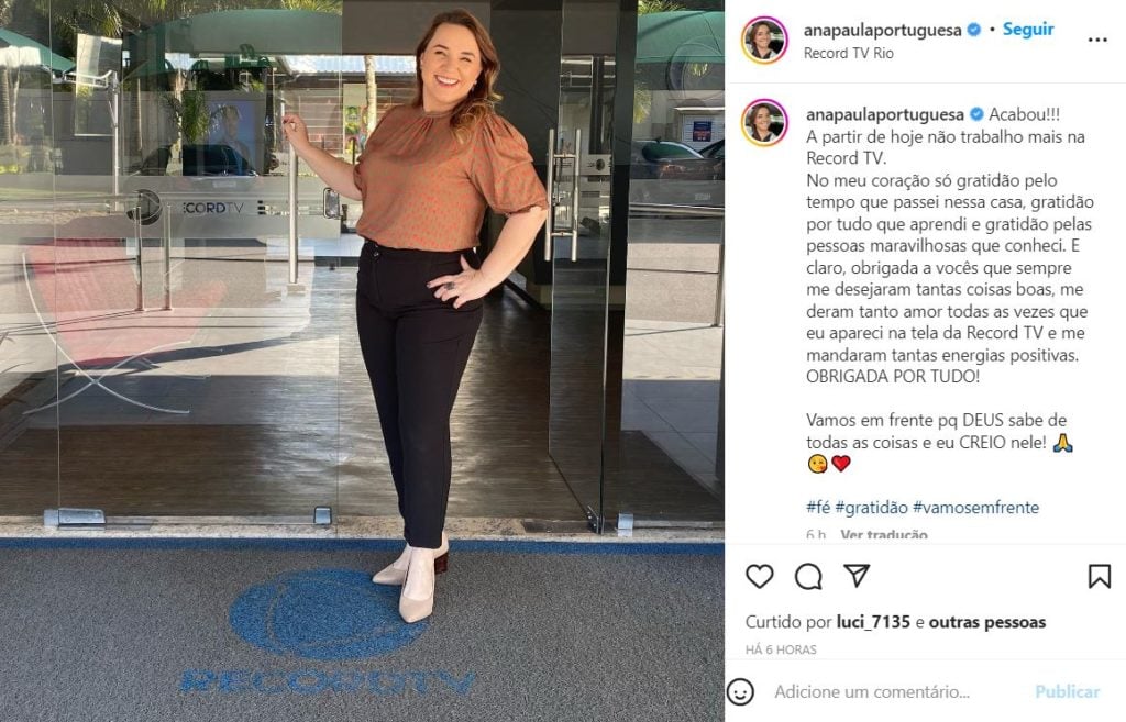 Ex Balanço Geral, Ana Paula Portuguesa anuncia despedida da Record (Foto: Reprodução)