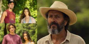 Pantanal - Quem é o pai do filho de Juma (Alanis Guillen), Zé Lucas (Irandhir Santos) ou Jove (Jesuíta Barbosa)? José Leôncio (Marcos Palmeira) provocará um caos entre os herdeiros (Foto: Reprodução / Globo)
