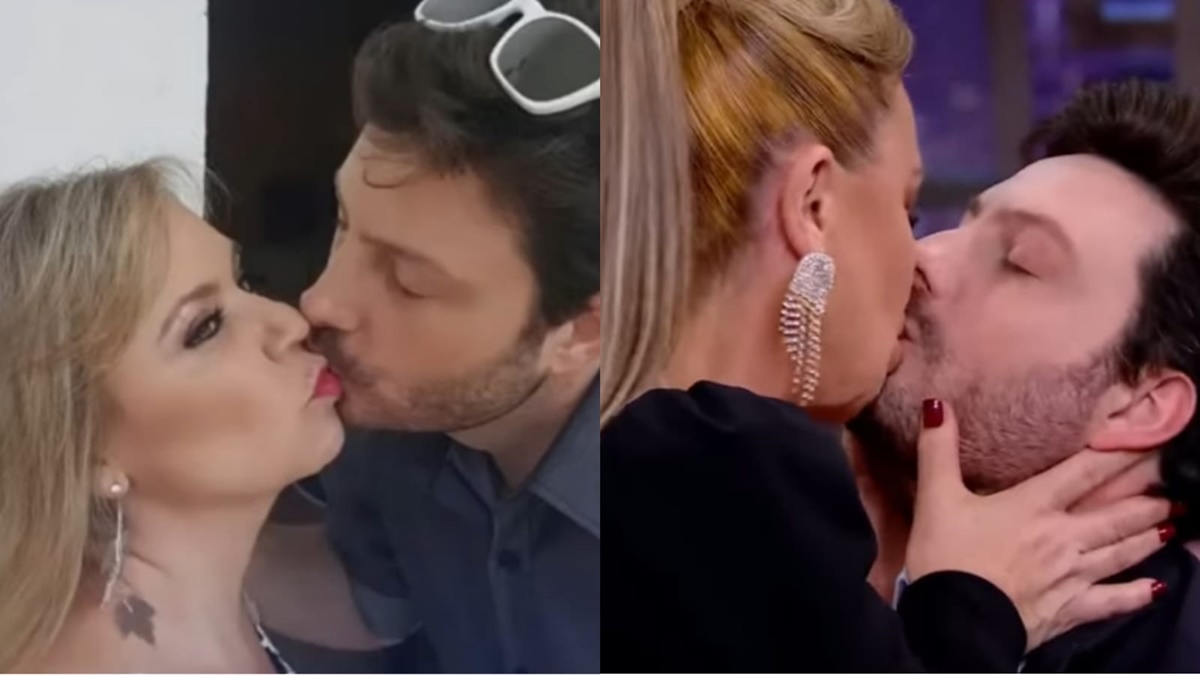 Danilo Gentili tem flagra de selinho em Flor exposto e recebe um beijo mais quente dela no "The Noite" 