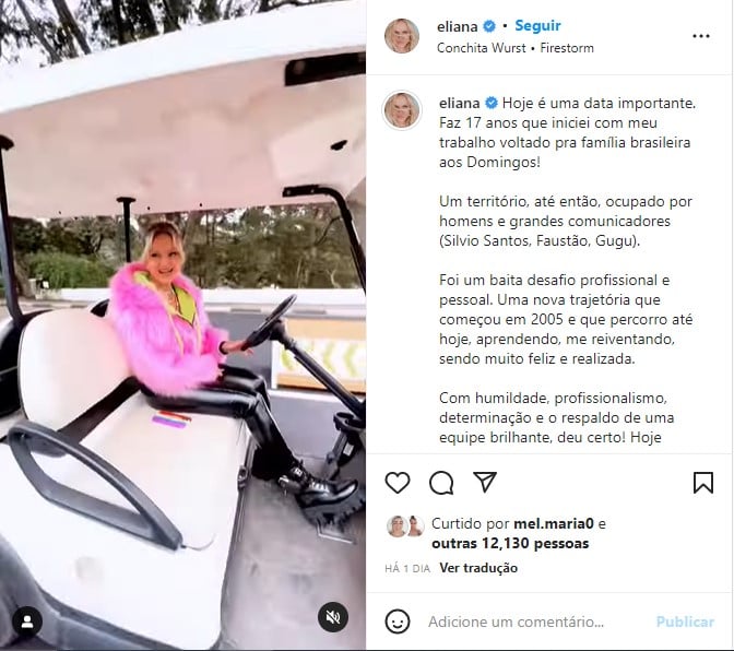 Eliana celebra 17 anos de trabalho voltado a família na TV - Foto: Reprodução
