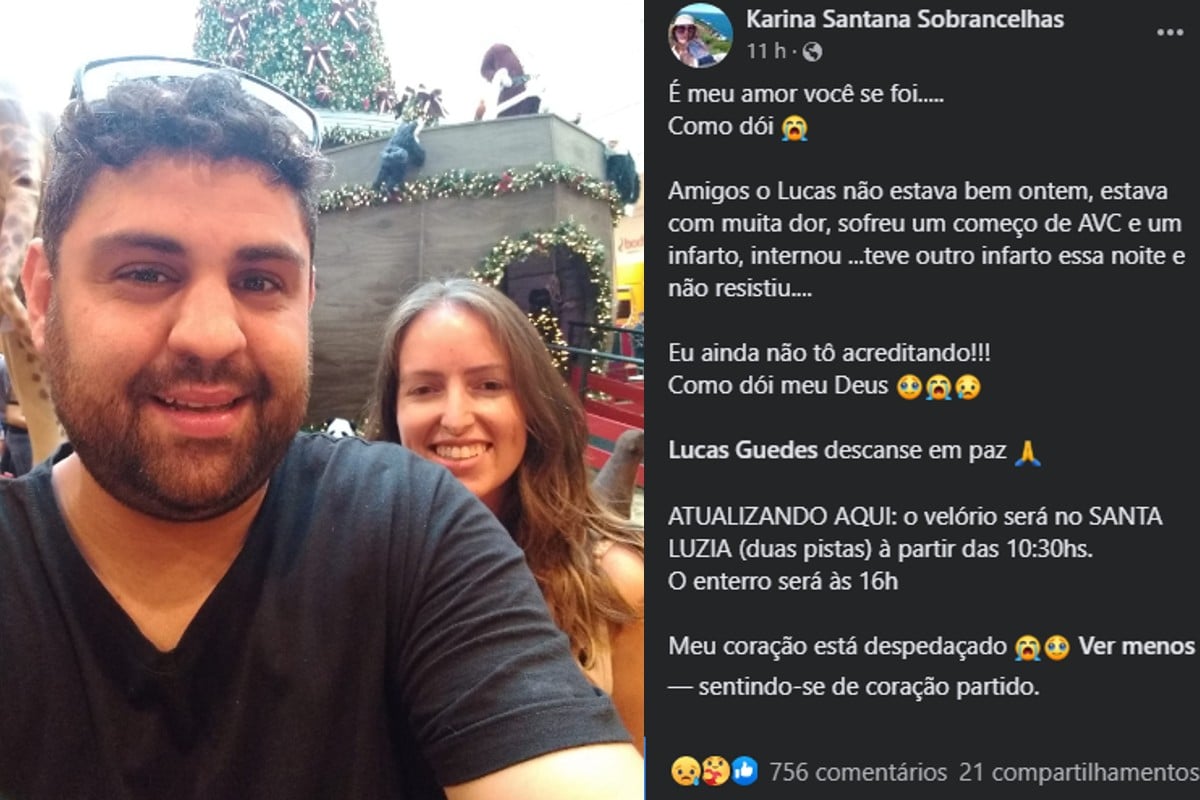 Esposa de Lucas Guedes lamenta morte do marido - Foto: Reprodução