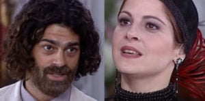 Petruchio (Eduardo Moscovis) enganará Catarina (Adriana Esteves) para desmascarar Marcela (Drica Moraes) em O Cravo e a Rosa (Foto: Reprodução / Globo)