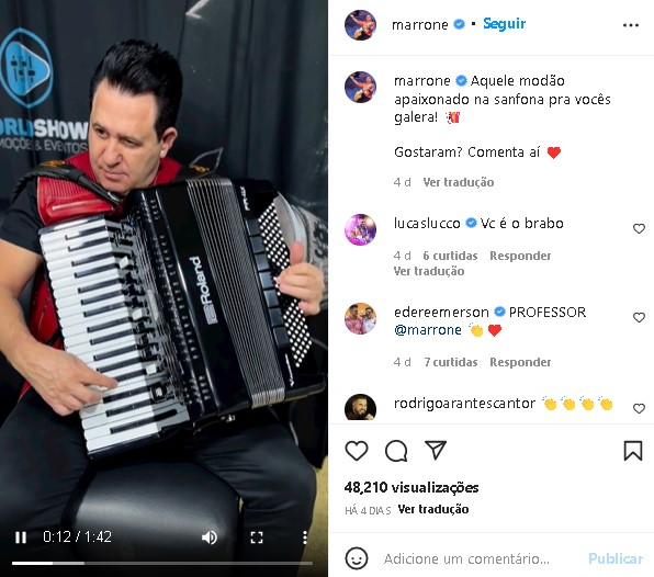 Marrone ganhou mensagem de Lucas Lucco (Foto: Reprodução/ Instagram)