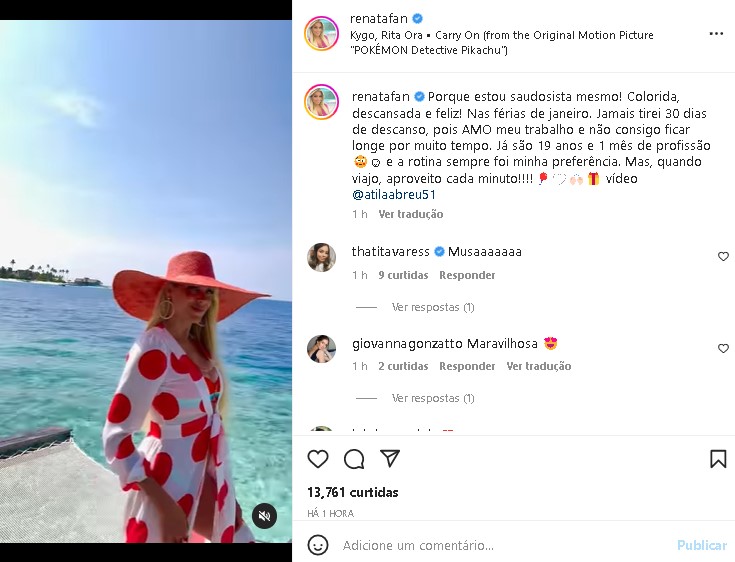 Renata Fan acabou falando do quanto gosta de trabalhar (Foto: Reprodução/ Instagram)