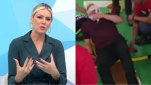 Renata Fan e Ronaldo Giovanelli sendo retirado do 