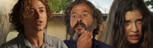 Jove (Jesuíta Barbosa) descobriu que Juma (Alanis Guillen) está morando na tapera com seu meio-irmão em Pantanal e ficou furioso (Foto: Reprodução / Globo / Montagem TV Foco)