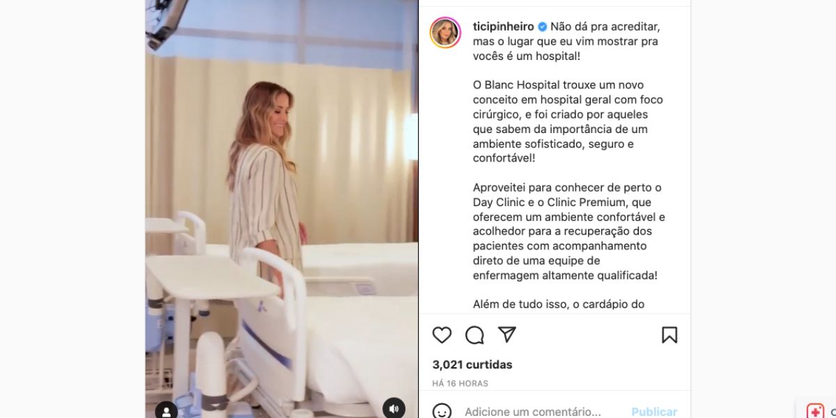 De acordo com Ticiane Pinheiro, não dá pra acreditar que local é um hospital (Reprodução) De acordo com Ticiane Pinheiro, não dá pra acreditar que local é um hospital (Reprodução)