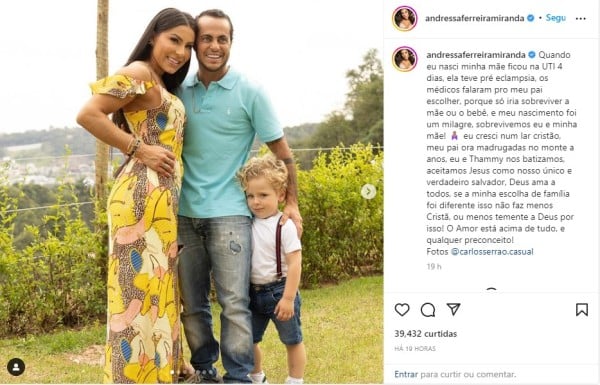 Postagem de Andressa Miranda no Instagram (Foto Reprodução/Instagram)