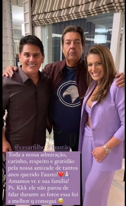 César Filho, Faustão e Elaine Mickely- Foto: Reprodução/Instagram