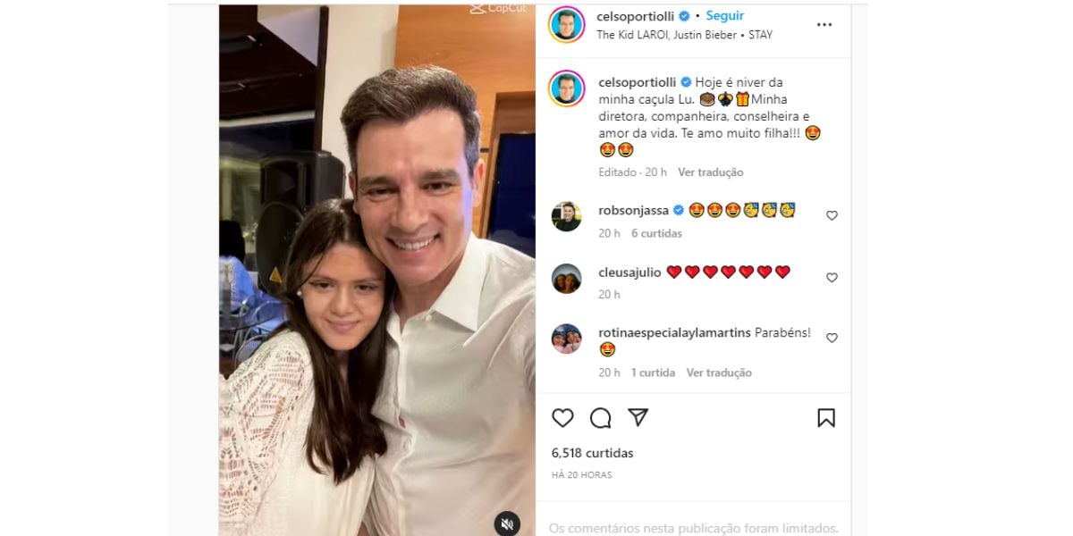 Celso Portiolli divulga homenagem a filha Luana Celso Portiolli divulga homenagem a filha Luana