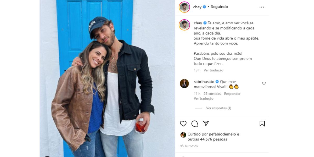 Chay Suede publica foto com a mãe Herica Godoy