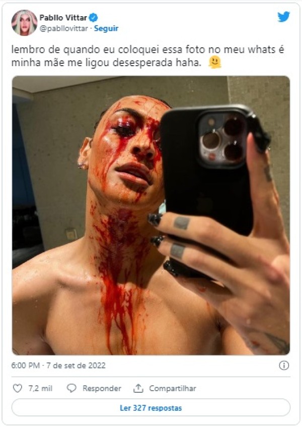 Publicação de Pabllo Vittar ensanguentado (Imagem: Reprodução)