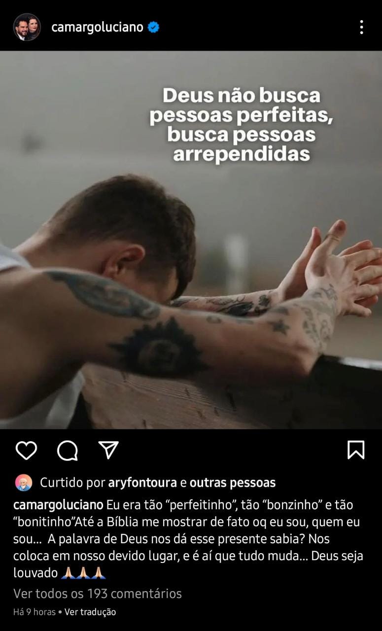 Publicação de Luciano Camargo (Foto: Reprodução/ Instagram) Publicação de Luciano Camargo (Foto: Reprodução/ Instagram)