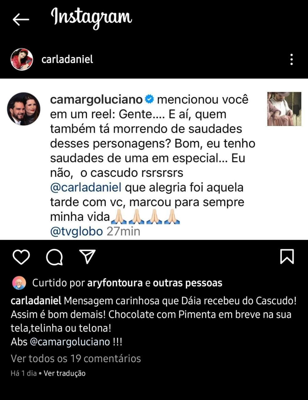 Publicação de Carla Daniel (Foto: Divulgação)
