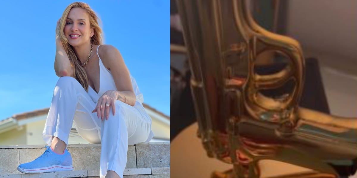 Claudia Leitte explica sobre ter uma arma em cima de sua bíblia (Reprodução: Montagem TV Foco)
