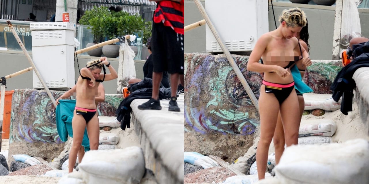 Bruna Linzmeyer é flagrada se trocando no meio da praia (Foto: Reprodução/Montagem)